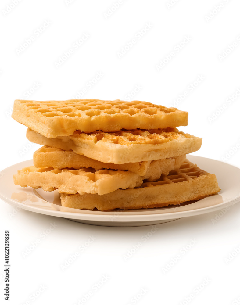 Poster Plate with yummy Belgian waffles on white background