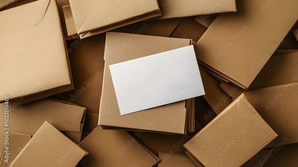 Poster 1. **create a visually appealing image of a blank business card resting on a stack of neatly arrange