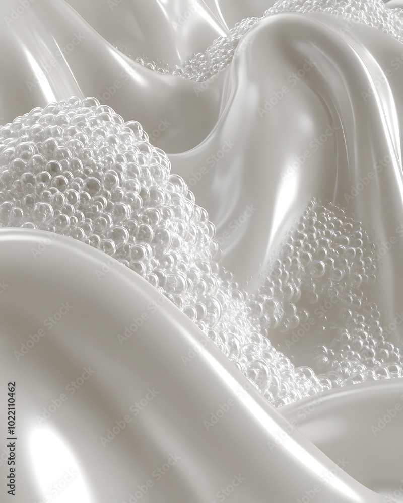Poster a close-up of smooth, white waves with bubbles, creating a soft, textured appearance.