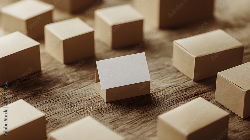 Poster 3. **imagine a minimalist setup with a blank business card lying on a carefully stacked group of bro