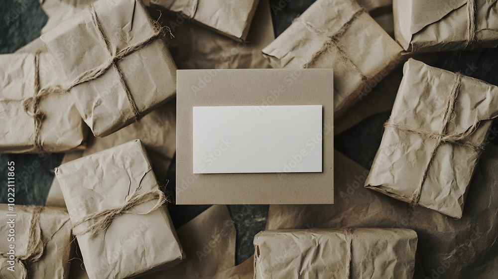 Poster 3. **imagine a minimalist setup with a blank business card lying on a carefully stacked group of bro
