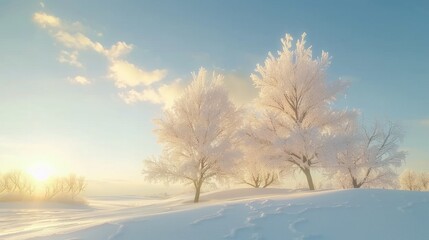 Obraz premium Serene Winter Landscape with Frosty Trees