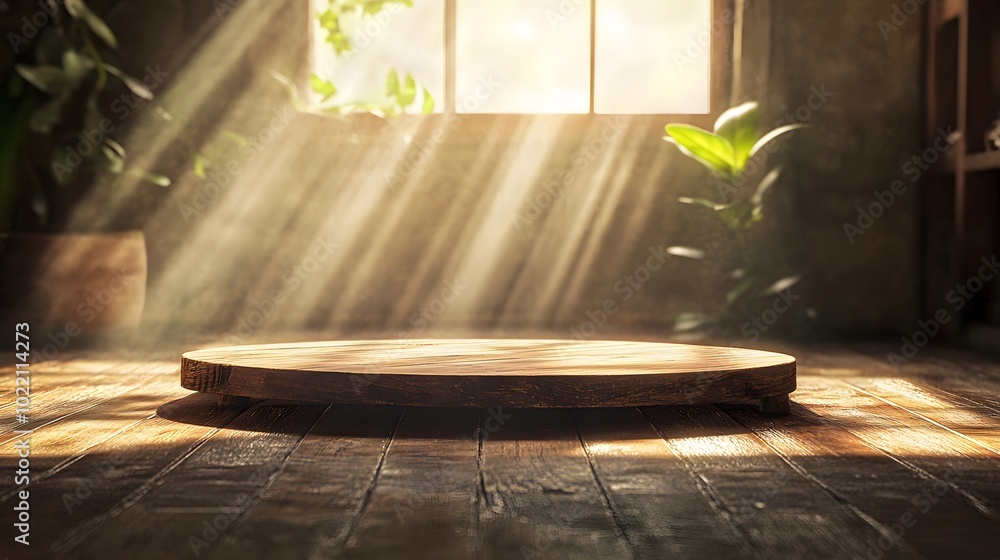 Aufkleber 1. **create a warm summer background featuring a rustic wooden table with soft sunlight filtering th