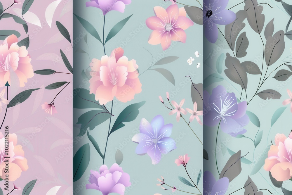 Aufkleber delicate floral patterns in soft pastel colors adorn the fabric, creating a calming and elegant aest