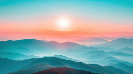 Obraz premium Serene Sunrise Over Mountain Range with Soft Hues