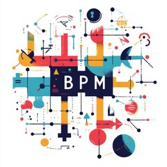 Abstract graphic design featuring BPM with colorful geometric elements.