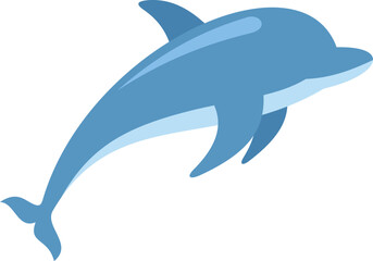Friendly cartoon dolphin leaping through a white background