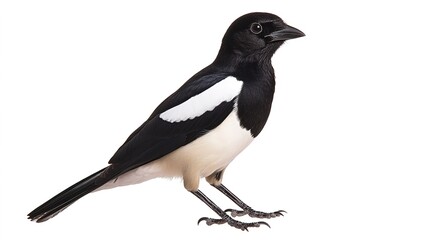 Elegant Magpie Perched Gracefully, Showcasing Its Distinctive Black and White Plumage Against a Natural Backdrop, Symbolizing Intelligence and Curiosity in the Wild