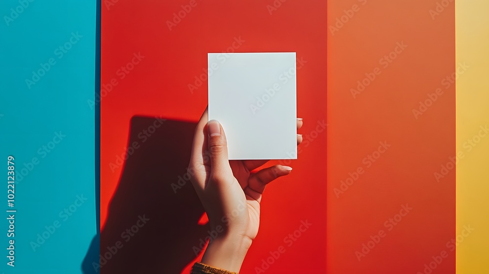 Poster 2. **design a striking mockup featuring a hand gripping a blank card with assurance, set against a s