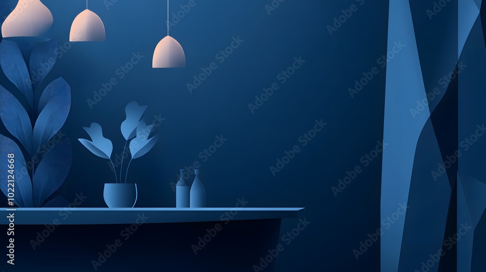 Poster 1. **create a sleek vector illustration of a studio background in deep navy blue, designed to provid