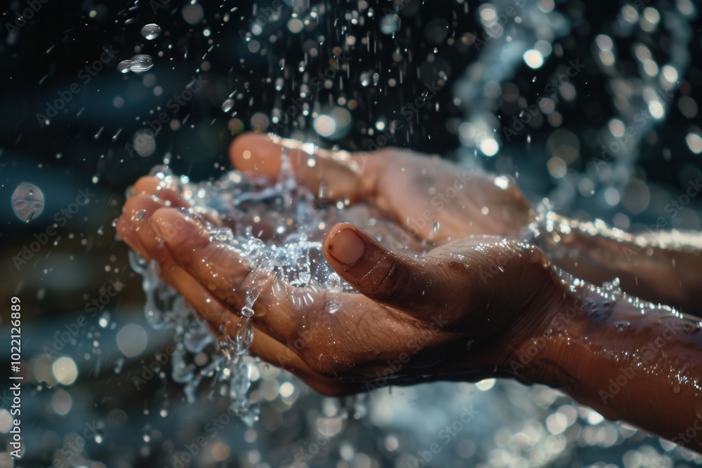 Aufkleber Hands are thoroughly washed under a stream of clear water, highlighting the significance of maintaining proper hygiene practices. Generative AI