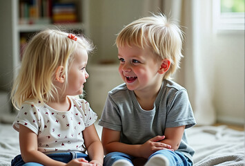 A couple of children. Created with AI. High quality upscale and postproduction.