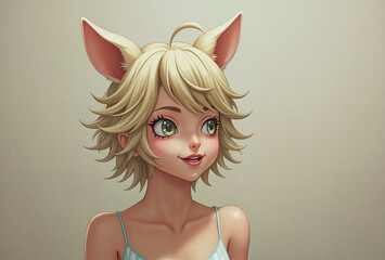 Teen girl in kemonomimi style. Created with AI.