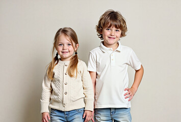 A couple of children. Created with AI. High quality upscale and postproduction.