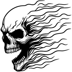 One line art skull sketch