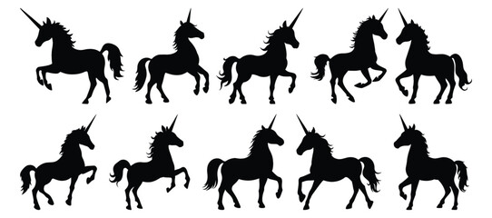 Unicorn silhouette set vector design big pack of fantasy illustration and icon