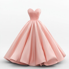 Pink ball gown with sweetheart neckline, delicate lace detailing, and voluminous skirt.