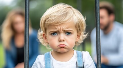 Toddler with Pouty Expression in Park Setting, AI