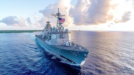 Naval Ship at Sea Under Beautiful Sky