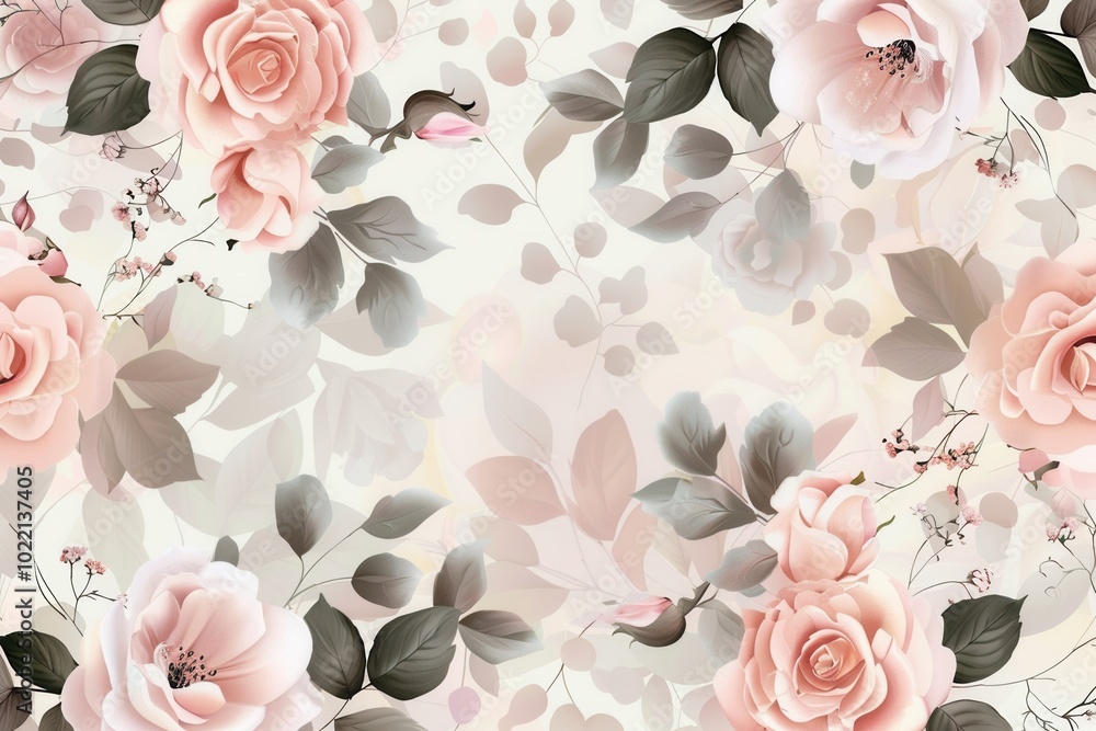 Sticker Delicate floral designs in soft pastel shades create a tranquil and inviting atmosphere, perfect for enhancing any decor. Generative AI