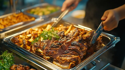 Exquisite Buffet Feast with Grilled Delights and Gourmet Sides