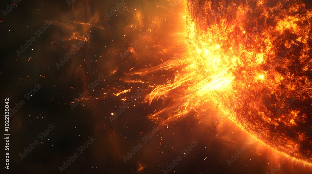 Poster 1. **create a stunning visualization of a solar flare erupting from the surface of the sun, with vib