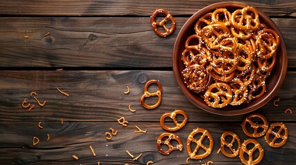 Fototapeta premium Salted Pretzels in a Bowl on a Wooden Table