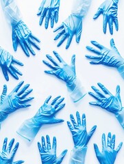 Fototapeta premium Sterile medical gloves displayed in various positions on a white background, emphasizing hygiene and preparation for medical procedures. Generative AI