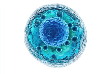 A 3D illustration of a cell. This image is perfect for illustrating articles or presentations about biology, medicine, or scientific research.