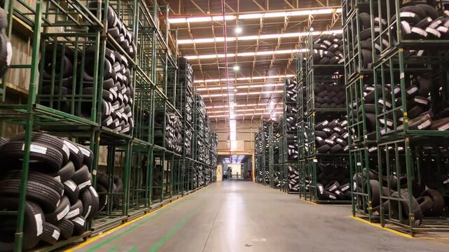 Almac&eacute;n de llantas en una bodega industrial 