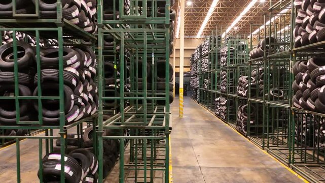 Almac&eacute;n de llantas en una bodega industrial 