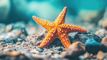 Vibrant Orange Starfish on Ocean Floor