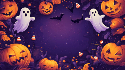 Spooky Halloween Style Wallpaper with Dark Purple Background and Whimsical Elements