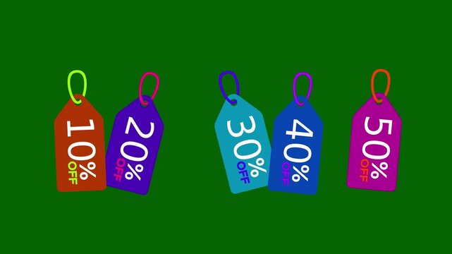  discount cards gently slide from right to left on a green background, aligning in sequence. Once positioned, they smoothly sway, creating a calm yet engaging promotional effect