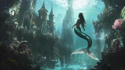 Fototapeta premium A magical underwater kingdom. Mermaid Kingdom. Illustration