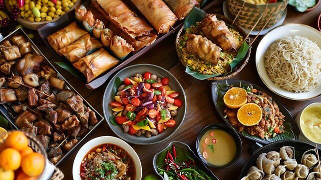 Filipino fiesta with lechon pancit lumpia and halohalo in a vibrant community gathering