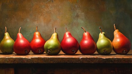 Colorful Selection of Pears on Wooden Table