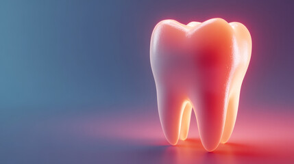 3D illustration of a tooth with heart symbol, representing love, dental care, and romance in a Valentine's Day theme