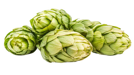Obraz premium A close-up of five green hops, isolated on a white background. Generative ai