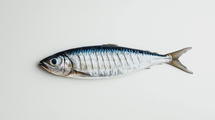 Naklejka premium a single sardine with silvery scales and a fresh look against an isolated white background