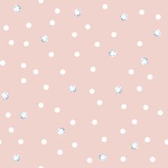 Shiny rhinestone surface pattern design. Polka dot with gems, sparkling diamonds vector illustration. Glittering crystals seamless background. Jewel imitation wallpaper