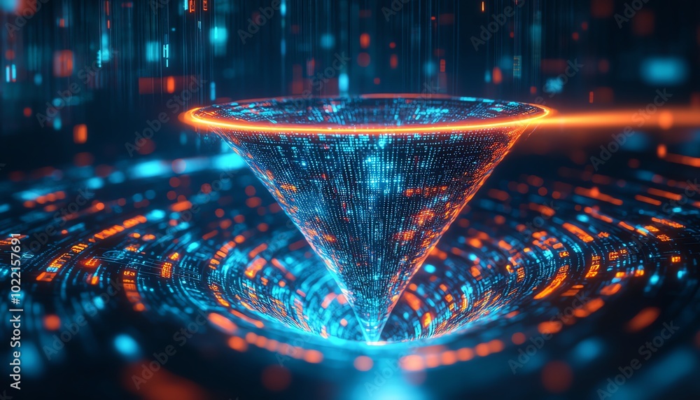 Leinwandbilder conceptual visualization of digital transformation through a data collection funnel, representing te