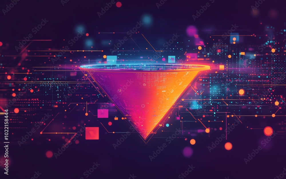Poster engaging graphic of a data collection funnel symbolizing digital transformation, emphasizing the rol