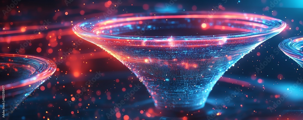 Aufkleber futuristic data collection funnel illustrating digital transformation, emphasizing technology and da