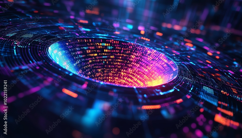 Aufkleber stylized image of a data collection funnel showcasing digital transformation, blending technology an