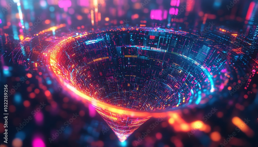Leinwandbilder stylized image of a data collection funnel showcasing digital transformation, blending technology an
