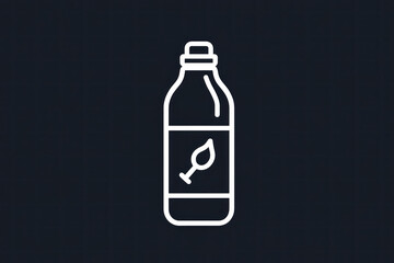 A bottle of water icon on a white background, simple and sleek design, with droplet image and clear label indicating purity and refreshment.