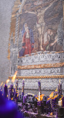 Naklejka premium The lord of miracles faithful devotees of the religion. Concept of Peruvian traditions.