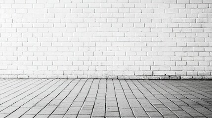 Fototapeta premium White Brick Wall with Floor Background