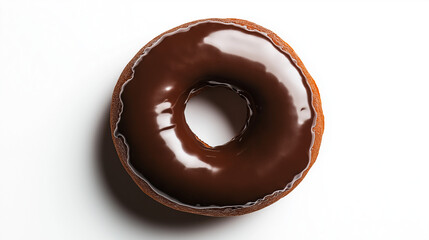 top down view, the image showcases a chocolate-covered donut placed in the center of a white background
